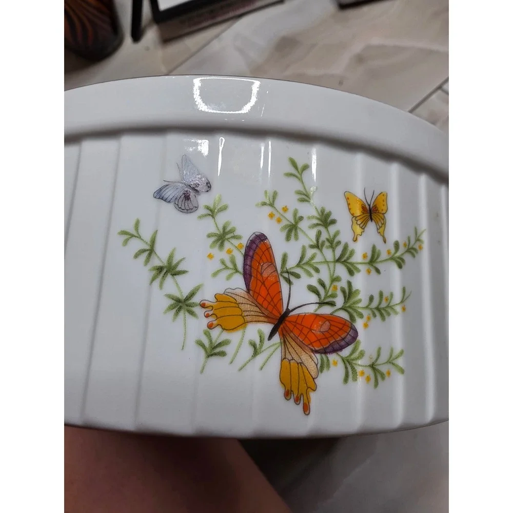 Vintage Ecstasy by Shafford Porcelain Souffle Dish Butterfly Oven-to-Table 8 H3